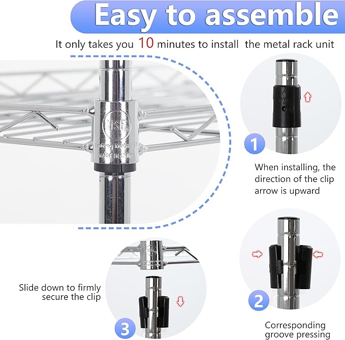 BestOffice Metal Garage Shelving 6 Tiers Garage Storage Shelves Heavy Duty 17”D x 12”W x 64”H Easy Assemble Wire Shelving NSF Certified Storage Shelves with Levling Feet for Home Garage Office, Chrome-NeatNest