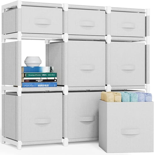 Mavivegue 9 Cube Storage Organizer, Closet Organizer With Drawers, Easy to Assemble DIY Shelf for Living Room, Bedroom, Dorm Room - White