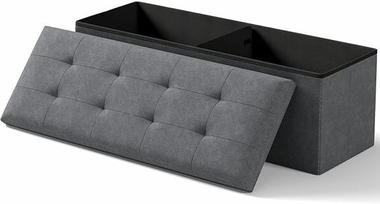 Folding Storage Ottoman Bench, Multi-Functional Ottoman Footrest, End of Bed Bench, Storage Chest for Living Room, Bedroom, Hallway, Entryway, Holds Up to 700 lbs (Dark Gray, 43 Inches)