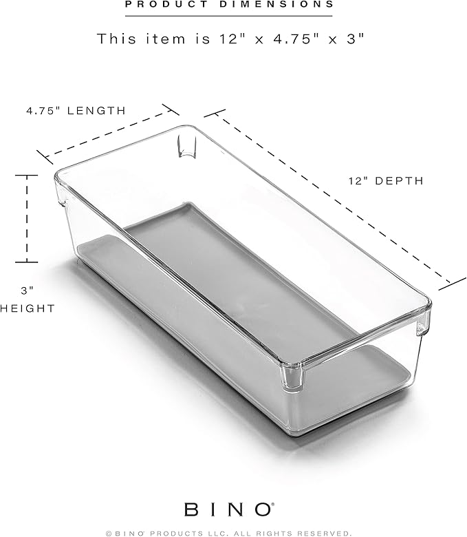 BINO | Oblong Plastic Drawer Organizer Bins, Light Grey- 2 Pack | THE ARTISAN+ | Multi-Use Organizer Bins | Soft-Grip Lining and Non-Slip Rubber Feet | Desk Drawer Organizer | Clear Vanity Organizer-NeatNest