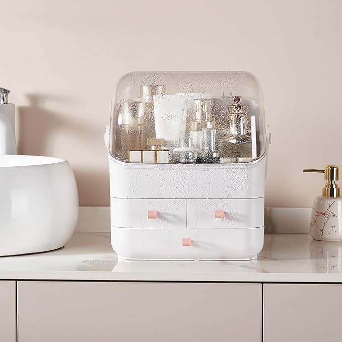 Large Makeup Organizer w Drawers Beauty Organizer Makeup Box Holder Vanity Organization Desk Countertop MakeUp Organizers Bathroom Counter Organizer Skincare Cosmetic Case Stand Dustproof Lid Gift-NeatNest