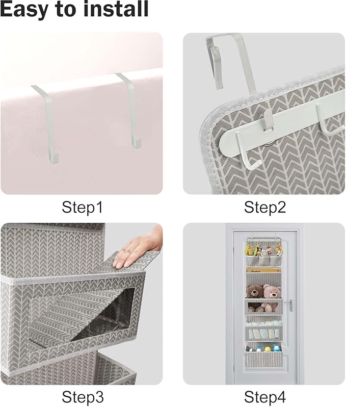 VICTORICH All-IN-ONE Over the Door Organizer, Super Behind the Door Storage Organizer with Door Rack and Large Clear Windows, Wall File Organizer, Hanging Organizer (New Branch Gray)