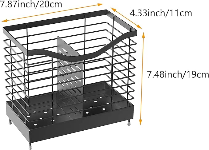 2 Grids Utensil Holder for Kitchen Counter - 7.9" x 4.3" x 7.5", Kitchen Utensil Racks, Spoon Holder, Kitchen Utensil Organizer for countertop, Black-NeatNest