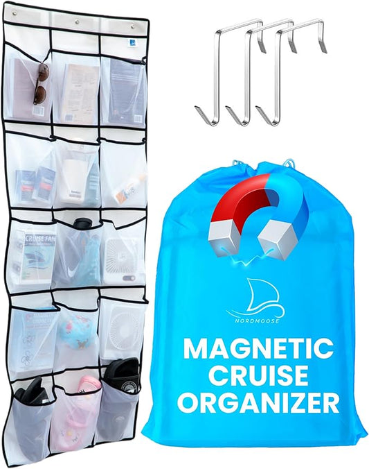Cruise Ship Magnetic Door Organizer, Over The Door Organizer For Cruise Ships, Magnetic Shoe Rack - 3 Strong Anti-Scratch Magnets - Large Durable Pockets To Store Cruise Essentials 2025-NeatNest