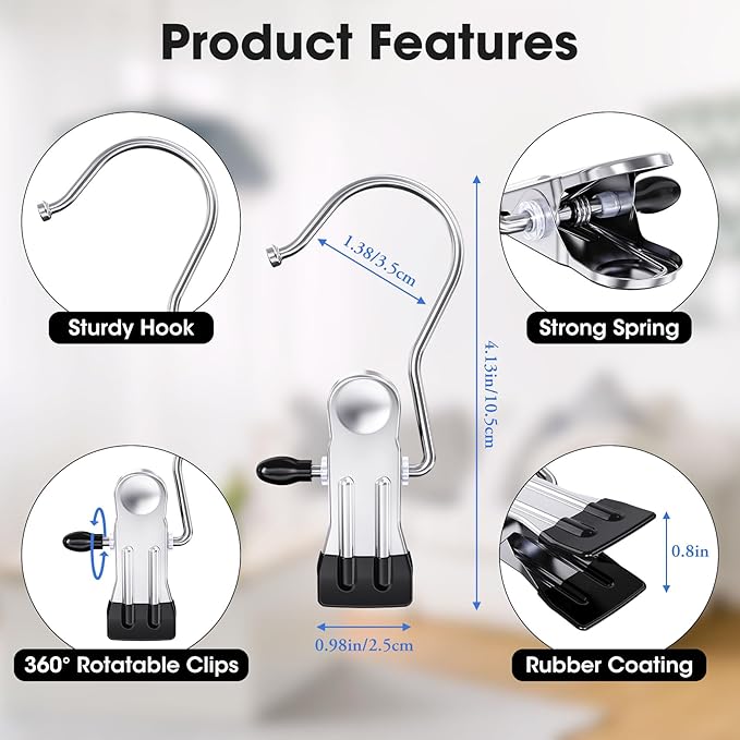 36 Pack Boot Hangers Clips for Closet, Heavy Duty Legging Organizer for Closet Hanging Pants Hangers with Clips Clothes Pins Hanger Clips Laundry Hooks Towel Socks Hats Tall Boots Home Travel Silver-NeatNest