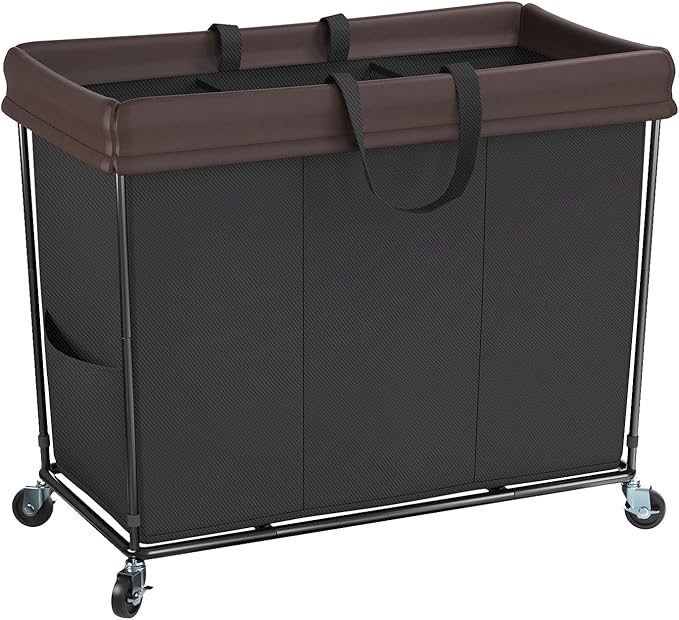 320L Laundry Hamper with Wheels, 3 Section Large Rolling Laundry Basket Bag with Wheels, Clothes Hamper Cart for Laundry, Bedroom, Bathroom and Dorm