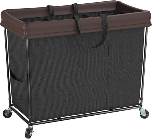 320L Laundry Hamper with Wheels, 3 Section Large Rolling Laundry Basket Bag with Wheels, Clothes Hamper Cart for Laundry, Bedroom, Bathroom and Dorm