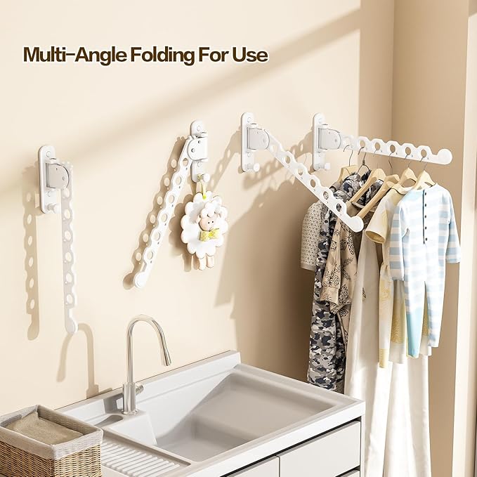 Wall Mounted Clothes Drying Rack, Laundry Clothes Hanger Rack Wall Mounted, Foldable Clothes Rack for Laundry Room, Space Saving Closet Storage Organizer Clothes Hanger Indoor, 1pcs(White)
