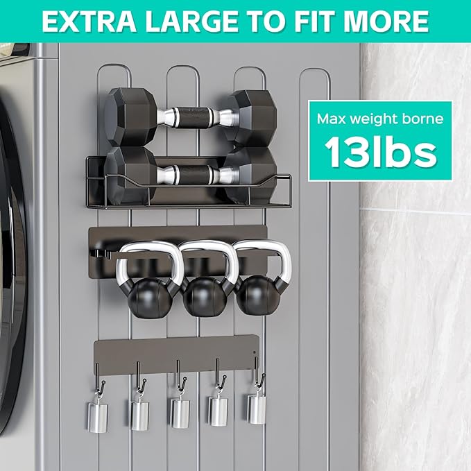 5 Pack Multifunctional Magnetic Shelves for Washing Machine & Refrigerator - Heavy Duty Laundry Room Organization System with Tool Hooks, Metal Storage Baskets (Black)
