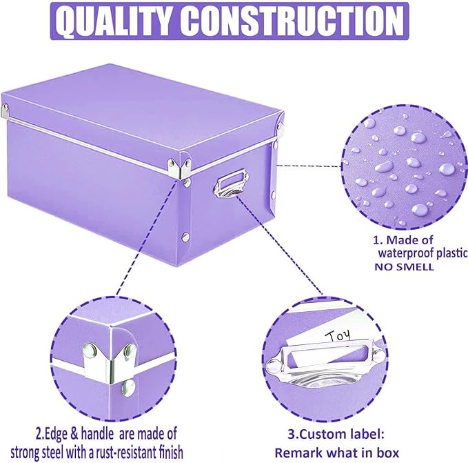 XUCHUN Purple Storage box, Office Storage File Boxes With Lids,Multiple Sizes Purple Foldable Plastic Storage Organizer for Clothes/Shoes/Office/Cosmetic-NeatNest