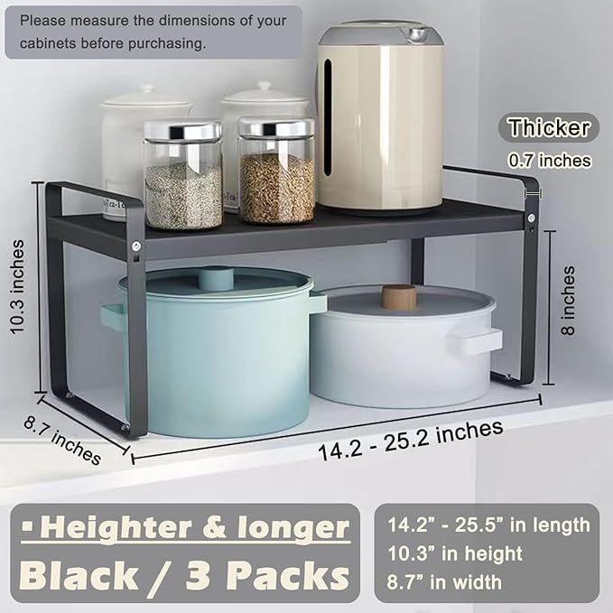 Aertiavty 3 Pack Expandable Cabinet Shelf Organizer Kitchen Shelf Riser Stackable Pantry Shelves Kitchen Organizers and Storage Metal Spice Rack Countertop Organizer Cupboard Adjustable Shelfs-NeatNest