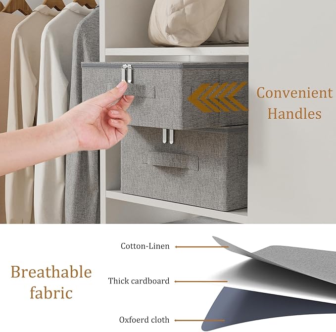 Blanket Bags with Lid, Foldable Underbed Storage Bins, Home Basket Container for Organizing Clothes, Shoes, Pillows, 14.9x10.2x5.9Inches, Grey, 2 Pack-NeatNest