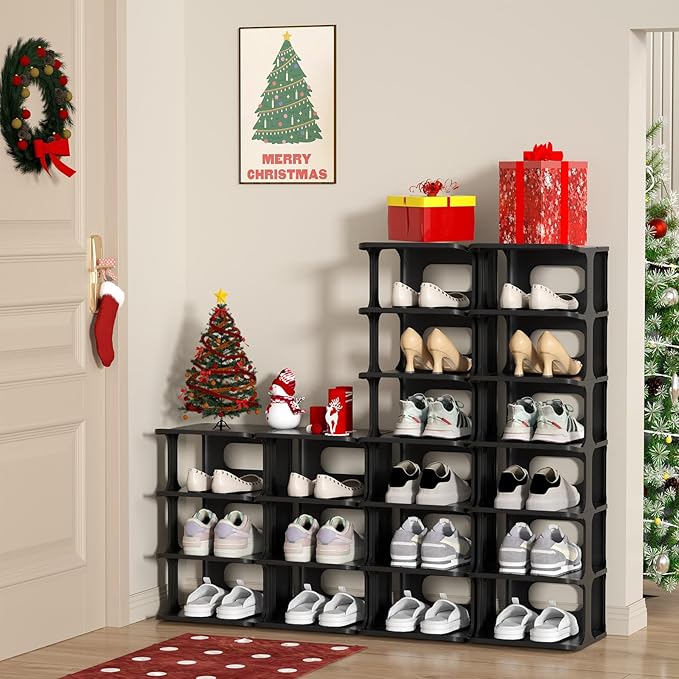 HAIXIN Vertical Narrow Tall Shoe Rack for Front Door Entrance, 7-Tier Sturdy Stackable Shoe Rack Organizer for Closet Entryway, Corner Shoe Storage Shelf Shoe Cubby-NeatNest