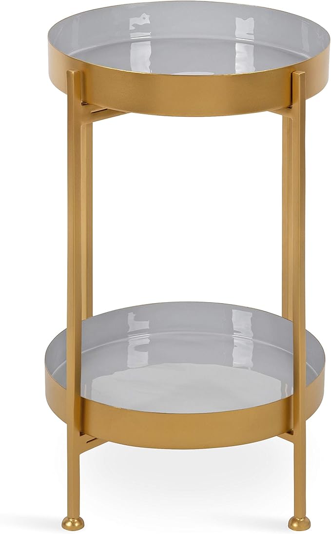 Kate and Laurel Nira Two-Tiered Mid-Century Side Table, 15" x 15" x 24", Gray and Gold, Chic Modern End Table for Storage and Decor