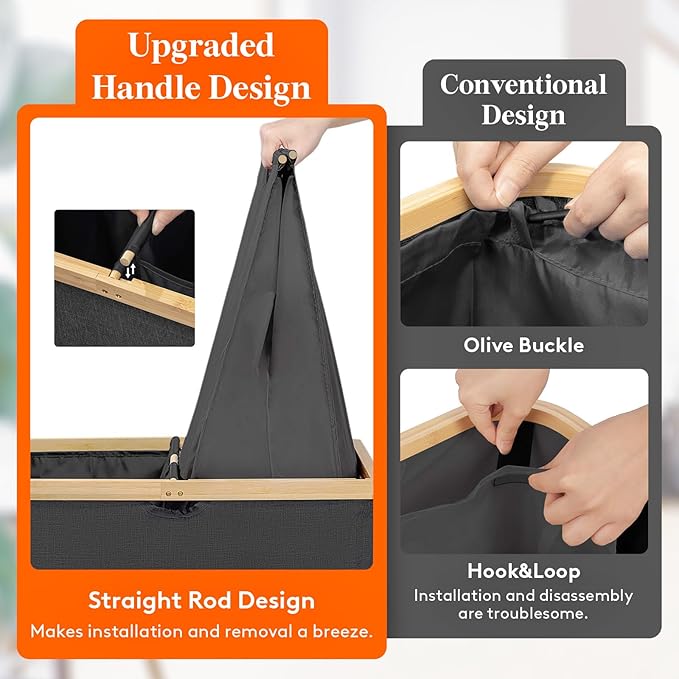 Lifewit 160L Double Laundry Hamper with Lid, Extra Large Bamboo Laundry Basket Dirty Clothes Hamper, 2 Section Laundry Bin Organizer for Laundry Room Bedroom with 2 Removable Liners & Bags, Black-NeatNest
