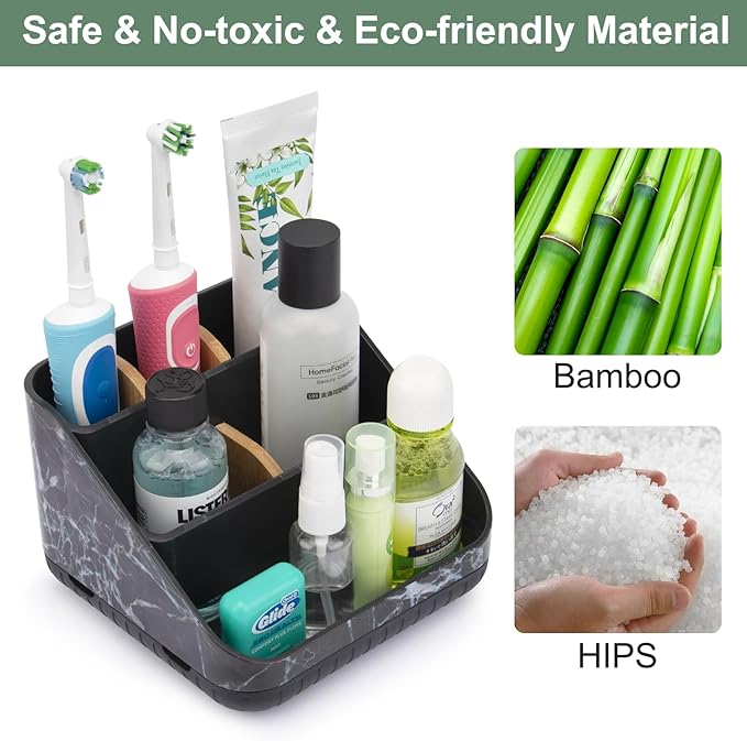 Chintu Toothbrush Holders for Bathroom Counter Organizer - 6 Slots Tooth Brushing Holder for Family Kids, Electric Toothbrush and Toothpaste Holder for Vanity Countertop Storage Black Marble-NeatNest