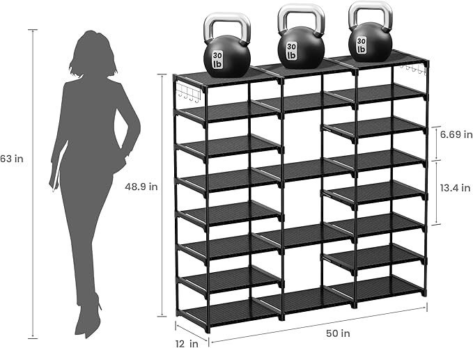 VIZUN 8 Tier Large Shoe Rack Organizer, 45-50 Pair Shoes Boots Storage, Metal Shoe Shelf Closet, Sturdy Heavy Duty Shoe Tower for Entryway Garage Living Room-NeatNest