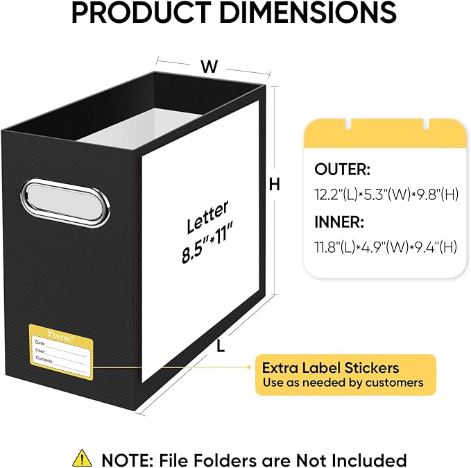 BALEINE File Organizer Box, Cardboard File Folder Organizer with Handle for Letter Size, Portable Collapsible Hanging Filing Box for Home Office Document Storage (4 Pack, Black)-NeatNest