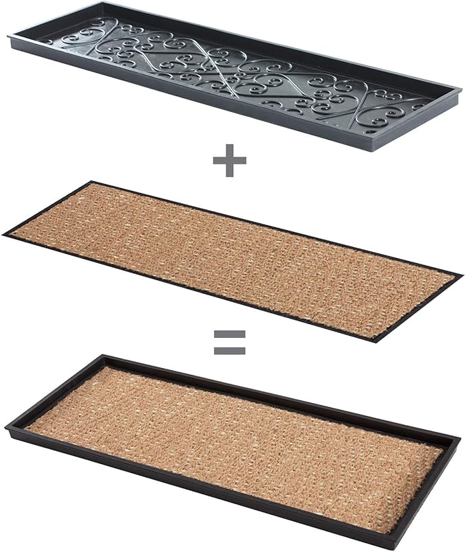 Anji Mountain Heavy Duty Waterproof Rubber Shoe Storage Mat Organizer/Boot Storage Tray Multi Use for Entryway with Coir, Tan and Khaki Insert, Fits 2 Pair (24.5" Wide)