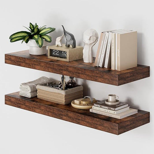 Heimlove 36 Inch Long Floating Shelf for Wall, 12" Deep Floating Shelves Wall Shelves for Bedroom Living Room Bedroom,Wall Mounted Shelves for Storage Book Decor, Set of 2, Rustic Brown-NeatNest