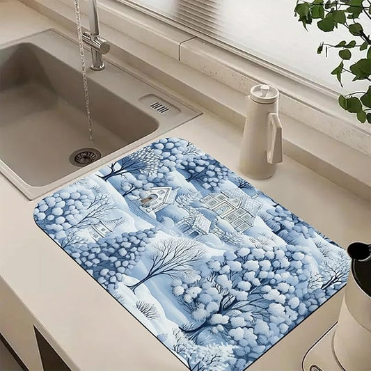Hello Winter Dish Drying Mats Super Absorbent Dish Drainer Rack Pad Non-Slip Drying Mat for Kitchen Counter, 24"x16"