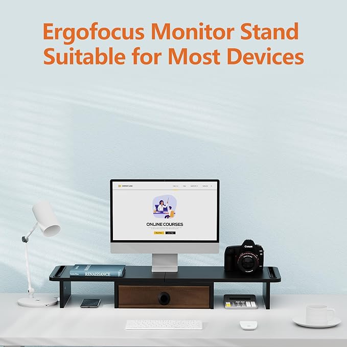 Dual Monitor Stand Riser with Drawer-Adjustable Length and Angle, Monitor Stand Riser for 2 Monitors, Desktop Organizer Stand for Computer/Laptop/PC/Printer (Black)