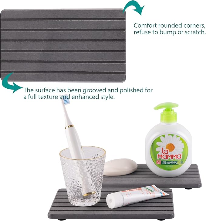 2 PCS Water Absorbent Diatomite Coasters (9.5" x 5.5"), Grooved Design, Water Absorbing Stone Used for Hand Soaps & Plants & toiletries in The Modern Home-NeatNest
