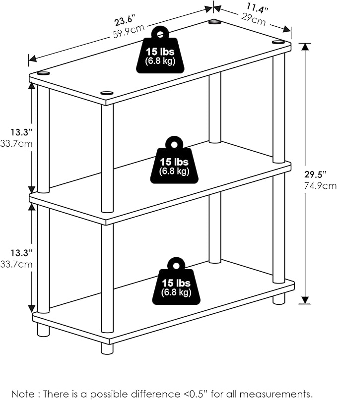 Furinno Turn-N-Tube 3-Tier Compact Multipurpose Shelf Display Rack, White/White, Set of 2-NeatNest