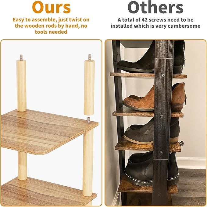 LUCKNOCK Vertical Shoe Rack, 8-Tier Tall Narrow Shoe Organizer for Entryway, Closet, Dorm & Small Spaces, Freestanding Wooden Shoe Shelf Tower for Boots, Sneakers, Heels. (Walnut)-NeatNest