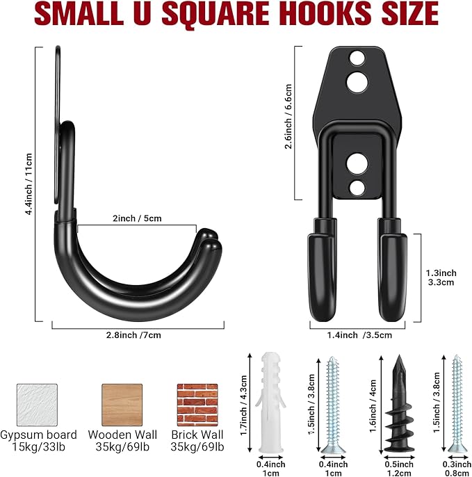 Garage Storage Utility Hooks 12 Pack, Small J Shaped Steel Heavy Duty Hanger, Anti-Slip Coating Wall Mounted Storage System, Power and Garden Tool Organizer, Ladders, Ropes, Hose, Bulk Items-NeatNest