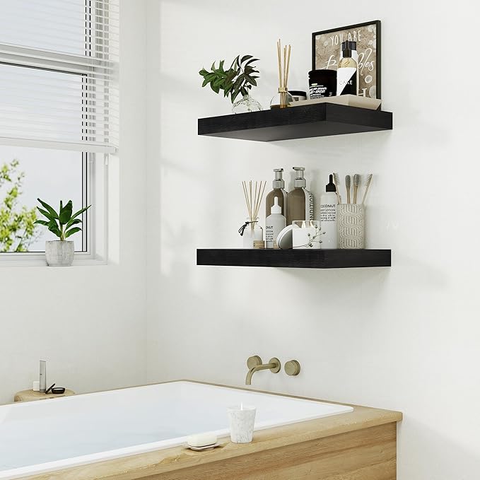 Heimlove Black Bathroom 12'' Deep Floating Shelves for Wall - Shelf Over Toilet Wall Mounted Farmhouse 24 inches,Rustic Wood Shelves Decor & Storage,Set of 1-NeatNest