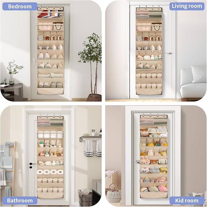 FENTEC 1 Pack Over The Door Shoe Organizer, 68" Exlarge Deep Pockets Hanging Shoe Organizers, 8-Tier Shoe Rack for Closet, Shoe Holder for Boots,Over Door Organizer in Home, RV, Dorm, Beige-NeatNest