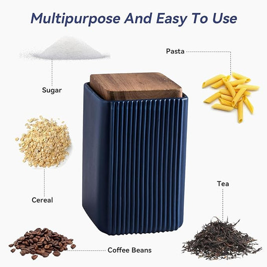 Ceramic Storage Jars Modern Elegant Highly Polished Airtight Storage Canisters with Lid Whiteware Food Stroage Jar for Kitchen Spice Tea Vanilla Sugar Coffee Beans (Blue-750ML)-NeatNest
