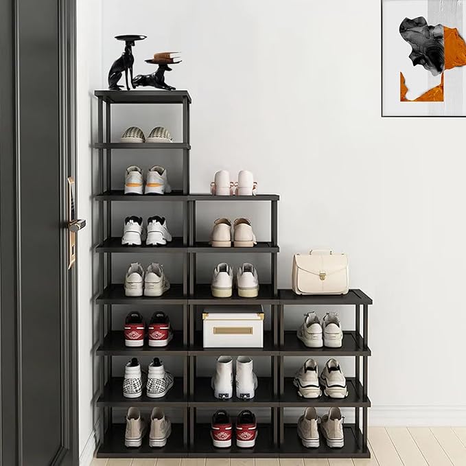 Vertical Shoe Rack - Tall Narrow Shoe Rack Organizer for Small Spaces,12 Tier Bamboo Shoen Shelf for Entryway,Closet,Corner,Doorway,Skinny Shoe Shelf Space Saving Shoe Storage,Free Stackable DIY-NeatNest