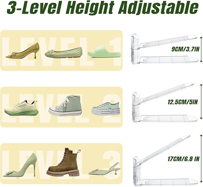 Clear Shoe Slot Organizer, 16 Pack Adjustable Shoe Slots Organizer for Closet Clear Shoe Stackers Shoe Rack Holder Shoe Space Savers for a Pair of Shoes-NeatNest