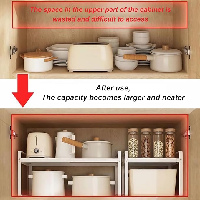 Expandable Metal Kitchen Storage Shelves,Kitchen Cabinet and Counter Shelf Organizer for Bathroom Bedroom Office Table Desk Pantry Storage