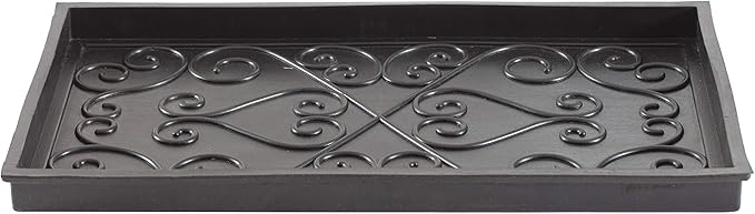 Anji Mountain Heavy Duty Waterproof Rubber Shoe Storage Mat Organizer/Boot Storage Multi Use for Entryway with Coir, Black and Ivory Diamond Insert, Fits 2 Pair (24.5" Wide)
