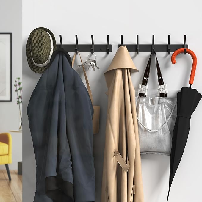 VAEHOLD Wall Hooks, Heavy Duty Aluminum Towel Hooks for Hanging Coat, Hat, Key, Clothes, Closet Hook Wall Mount for Kitchen, Bathroom, Office (“C“ Shape Coat 5 Hooks 2 Pack)-NeatNest