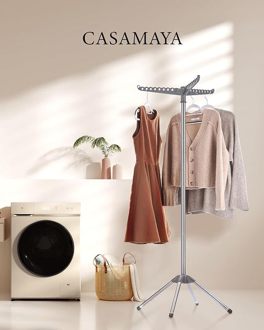 Clothes Drying Rack Foldable, 59 inch Tripod Laundry Drying Rack Indoor with Rotating Clothes Rail for 27 Pieces of Clothes, Space Saving, Stainless Steel, Grey and Silver CDR001G01-NeatNest