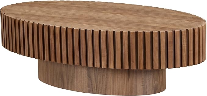 Kevinplus Walnut Oval Coffee Table - Modern Wood Coffee Table for Living Room, Contemporary Circle Fluted Drum Design, Easy Assembly (43.7'' x 24.8'' x 13.38'')