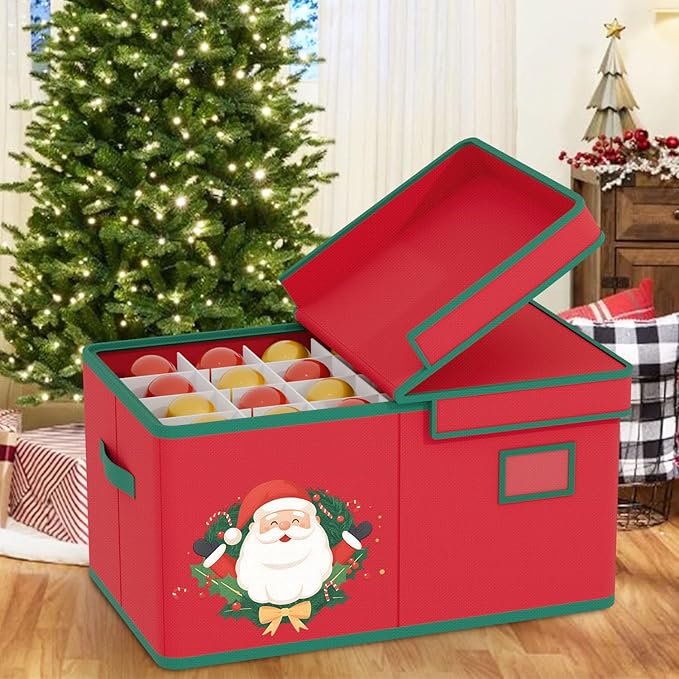 Christmas Ornaments Storage Boxes Christmas Ornament Organizer Storage Box with Adjustable Divider Fit 72 of 3 Inch Ornaments 600D Oxford Fabric Ornament Storage Box for Decoration Storage-NeatNest