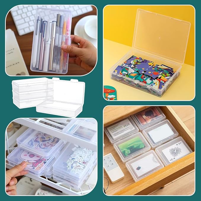 BENECREAT 4 Packs 4x7.5x1.6inch Rectangle Clear PP Plastic Box Containers Bead Storage Organizer Box, Dustproof Case with Hinged Lid for Cards, Beads and Craft Supplies-NeatNest