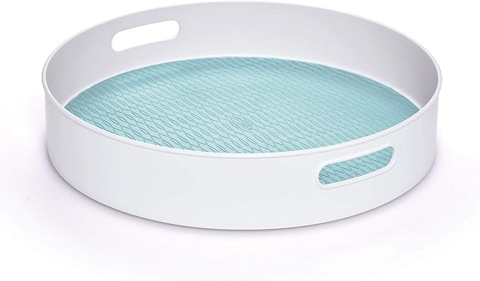 Copco Non-Skid Under-Sink Pantry Cabinet Kitchen Organizer, 18-Inch, White/Aqua Sky-NeatNest