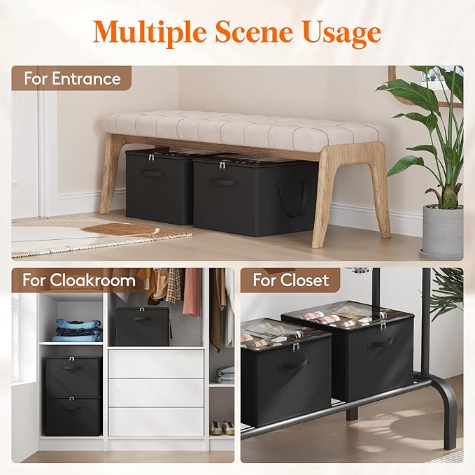 Lifewit Shoe Storage Organizer for Closet, Fits 12-16 Pairs, Large Shoe Box Storage Containers with Clear Cover and Reinforced Handles, Foldable Storage Bins Fit for Boots Heels Sneakers, 3 Pack Black-NeatNest