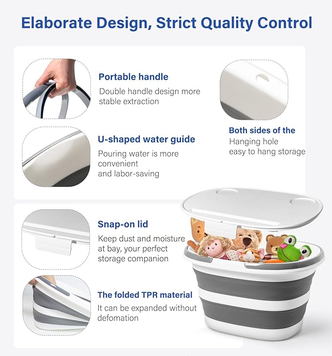 Lesipee Upgraded 16L Collapsible Mop Bucket with Multi-Functional Lid, 4-in-1 Foldable Silicone Tub with Table Surface, Floor Stand, Space Saving 4.2 Gallon Storage Solution for Home & Outdoor-NeatNest