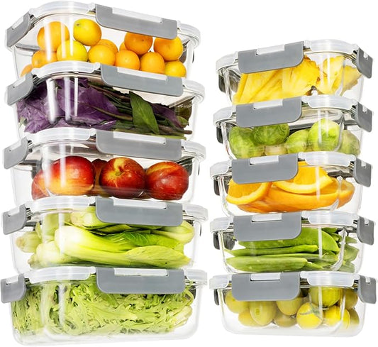 Glass Food Storage Containers with Lids,20 Pieces Glass Storage Container sets,Meal Prep Container,Airtight Glass Lunch Containers,Leakproof,BPA Free(10 lids & 10 Containers)-NeatNest