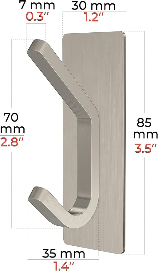 Brushed Nickel Self Adhesive Towel Hooks for Bathroom Wall Door Mounted - SUS304 Stainless Steel Strong Strips Stick on 3M Wall Hooks for Hanging Coat, Hat, Bag, Key, Jacket – 4 Pack-NeatNest