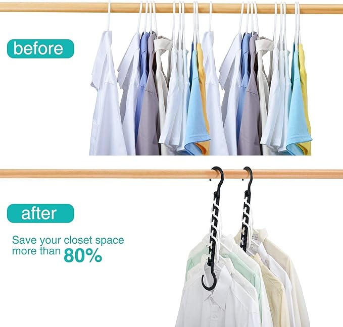 HOUSE DAY Sturdy Plastic Space Saving Hangers Cascading Hanger Organizer Closet Space Saver Multi Hangers for Heavy Clothes, Closet Organizers and Storage,College Dorm Room Essentials (20 Pack Black)-NeatNest
