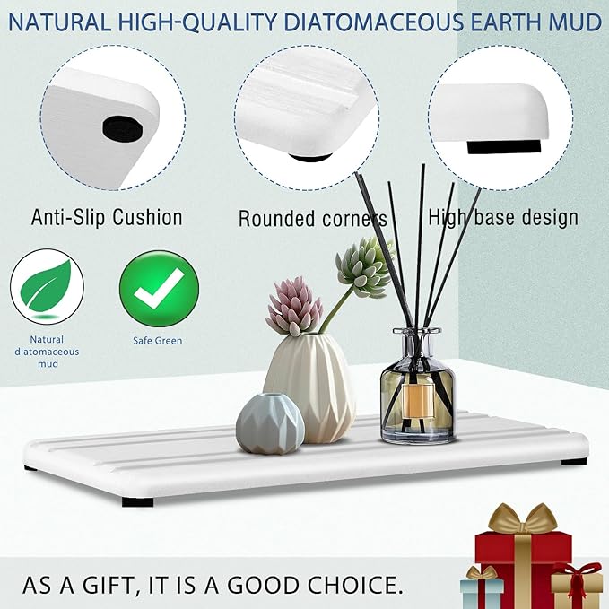 2PCS Water Absorbing Stone Tray,Quick Drying Stone Sink Tray,Water Absorbent Diatomite Coasters for Bathroom Counter and Kitchen Sink, Used for Hand Soap Dish Cosmetic Bottles Toothbrush Holders-NeatNest