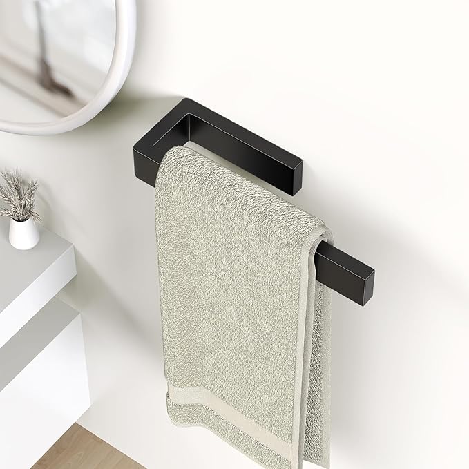 HUFEEOH Hand Towel Holder, Stainless Steel Bathroom Towel Holder Towel Bar, Matte Black Dish Towel Hanger Wall Mount Kitchen Towel Rack Heavy Duty Hand Towel Racks for Bathroom